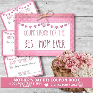 Mother&#39;s Day coupons, 2.5&quot; x 3.5&quot; size coupons, diy printable coupon book, Mother&#39;s Day gift from kids, instant download