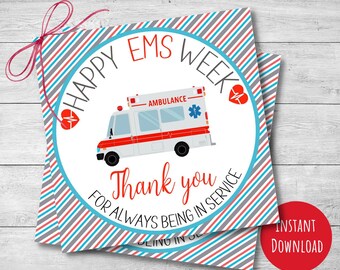 EMS Week gift tag, Happy Emergency Medical Services Week, EMT appreciation, gift for Paramedics, instant download