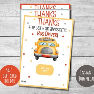 Titulaire de la carte-cadeau des chauffeurs d’autobus scolaires, cadeau imprimable de la Semaine de la sécurité des chauffeurs d’autobus scolaires, cadeau d’appréciation de fin d’année, téléchargement instantané