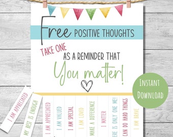 Tear off compliments, printable Positive thoughts sign, School Counselor door sign, Speech Therapist, Social Worker, Therapist office