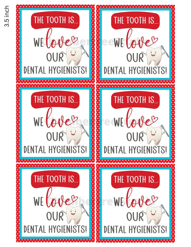Dental Hygienist Week Gift Tag, Printable Dental Appreciation Tag, 2.5