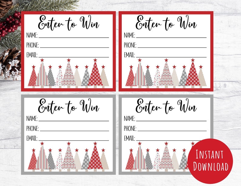 Christmas Enter to Win Tickets, 3x3.5 Size Cards, School Fundraiser, Door Prize Entry Tickets