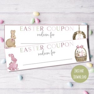 Printable Easter coupons, Easter basket filler, Easter egg hunt coupons, egg stuffers, Easter basket ideas