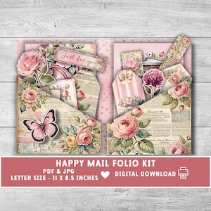 Happy Mail Folio kit, Mother's day gift, foldable card gift for Mom, Junk Journal insert, loaded pocket