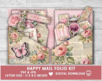 Happy Mail Folio kit, Mother's day gift, foldable card gift for Mom, Junk Journal insert, loaded pocket