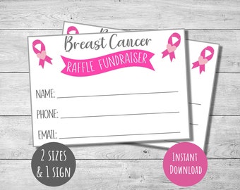 Breast Cancer raffle fundraiser tickets,  enter to win, door prize ticket, 2 sizes plus 1 sign, instant download