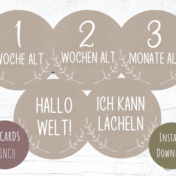 GERMAN Baby monthly milestones, Meilensteinkarten, printable milestone cards, new Mom gift, baby memories, newborn photo prop