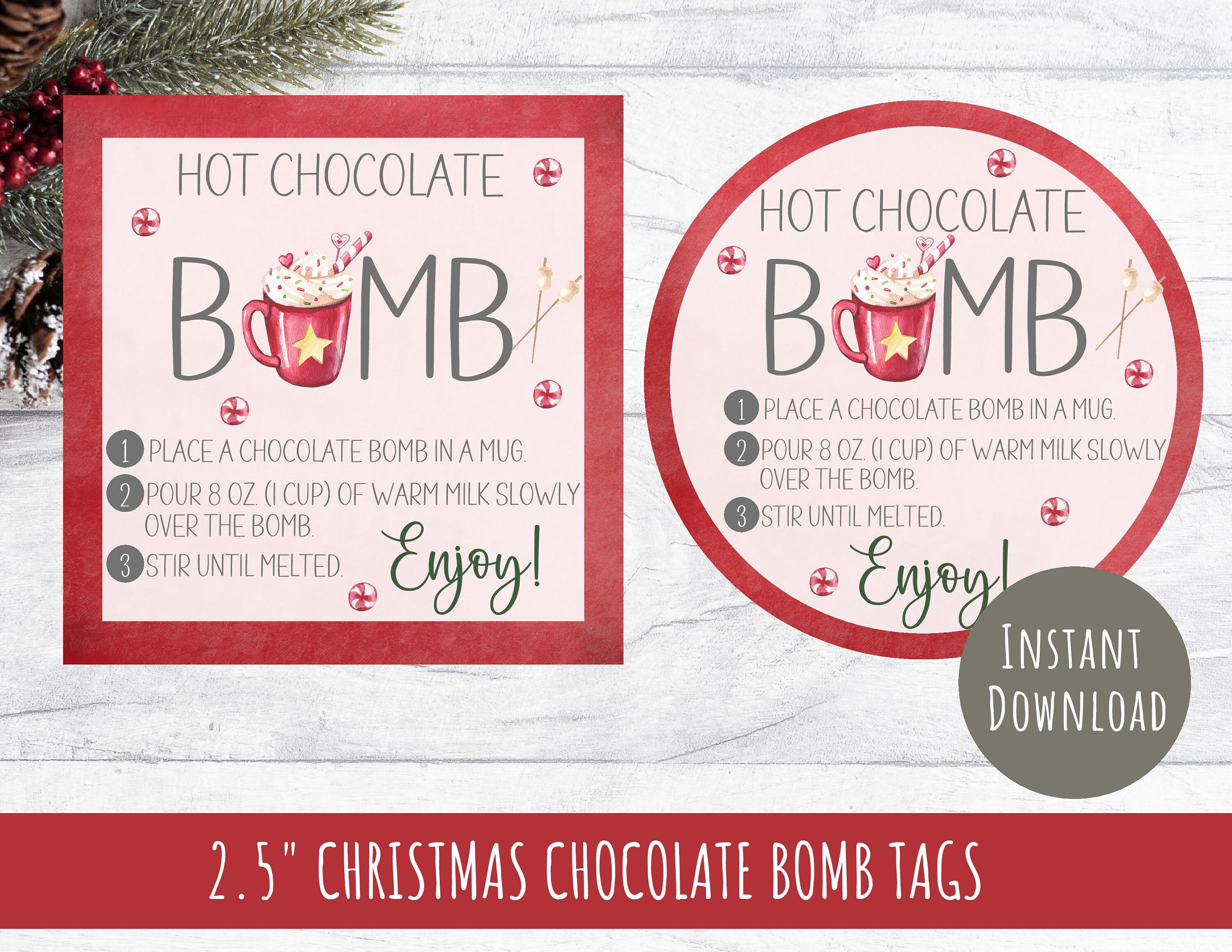 Hot Chocolate Bomb Tags Printable 2.5 Christmas Gift - Etsy