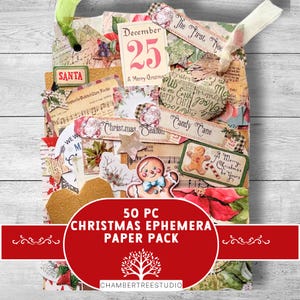 Christmas ephemera paper pack, 50 pc, scrapbooking, cardmaking, paper scraps, die cuts, junk journal kit, cardstock packs
