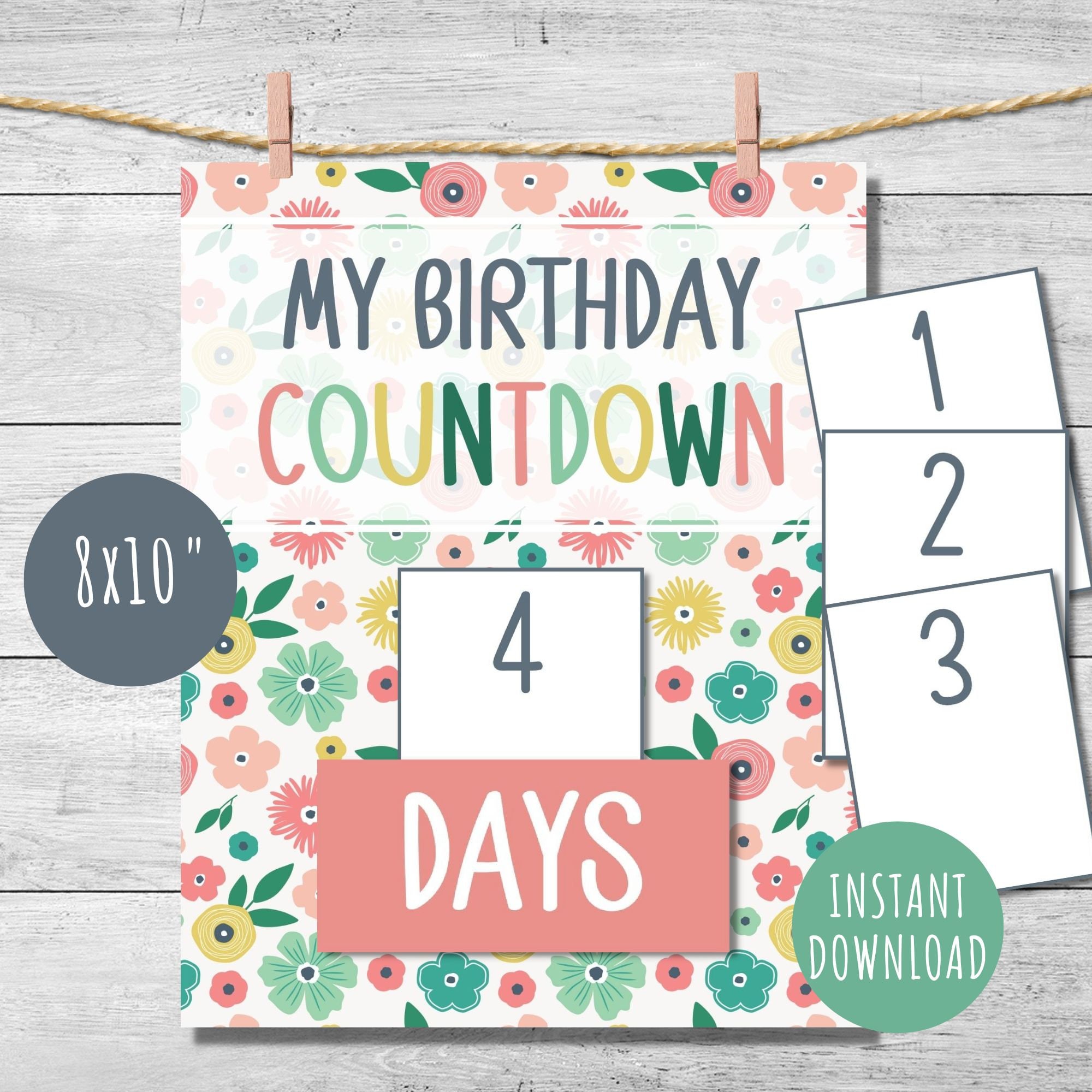 Birthday Countdown Calendar, Printable DIY Kids Countdown Sign ...