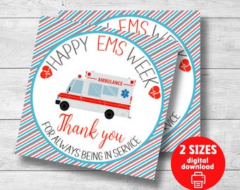 EMS Week gift tag, first responder gift, Happy Emergency Medical Services Week, EMT appreciation, gift for Paramedics, instant download