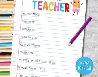 All about my teacher printable, Teacher Appreciation week, thank you gift for teacher, digital download