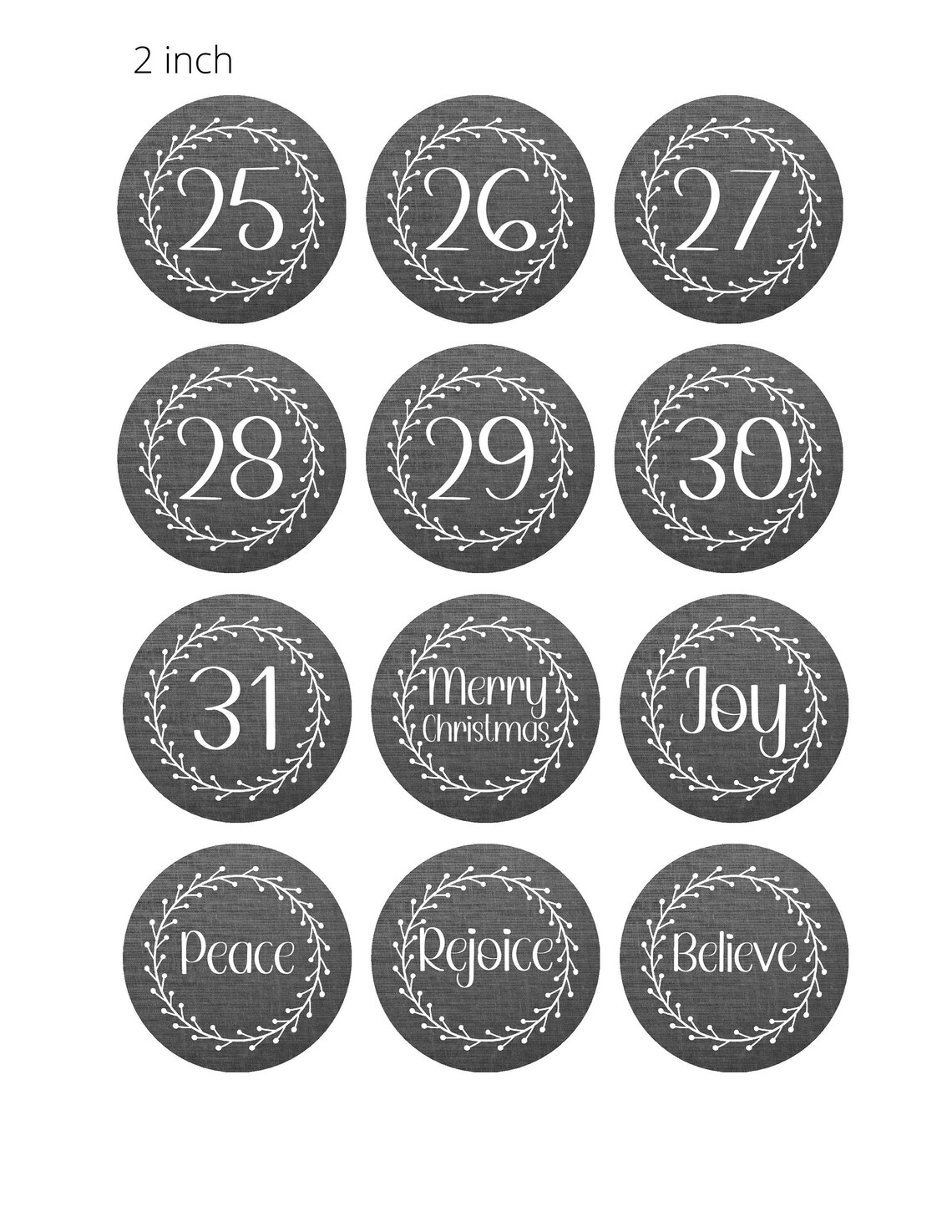 Advent Calendar Numbers, 2 Circles, DIY Advent Calendar Kit, Printable
