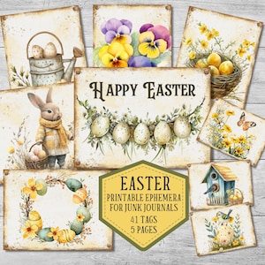 Cartes de journal indésirables de Pâques, éphémères de printemps, étiquettes de Pâques jaunes, scrapbooking, fabrication de cartes
