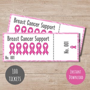 Billets de tombola de soutien au cancer du sein, ruban rose, participez pour gagner, collecte de fonds pour la prévention du cancer du sein, mois de sensibilisation, téléchargement immédiat