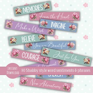 Shabby style junk journal words, printable word ephemera, scrapbooking words, collage sheet