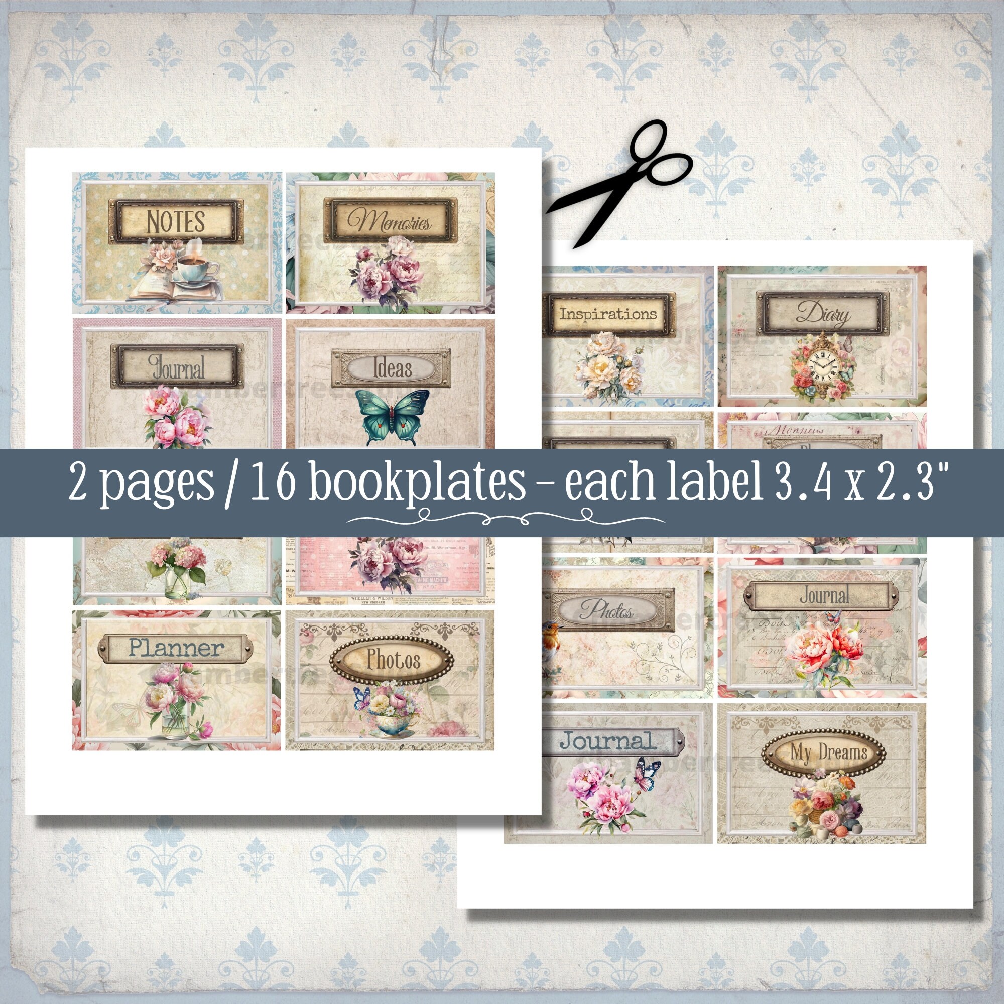 Junk Journal Cover Bookplates, 16 Printable Journal Labels, Vintage ...