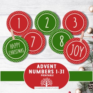Advent Calendar numbers, 2&quot; size, DIY Advent Calendar kit, printable Christmas countdown tags, 24 days of Christmas, cookie packaging