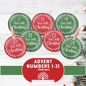 Advent Calendar numbers, 2.5 &quot; size, DIY Advent Calendar kit, printable Christmas countdown tags, 24 days of Christmas, cookie packaging