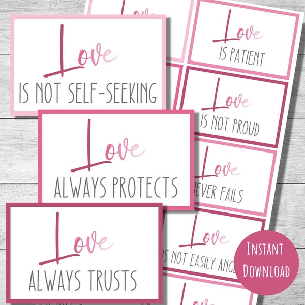 Valentine's Day love notes, printable christian love cards, 2" x 3" cards, love is kind, encouraging notes, Valentines Day, instant download