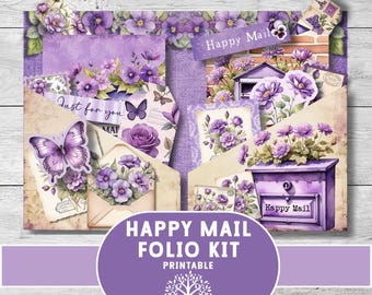 Kit Happy Mail Folio, regalo de tarjeta plegable para mamá, hermana, amiga, inserto de diario basura, bolsillo morado cargado, correo plano
