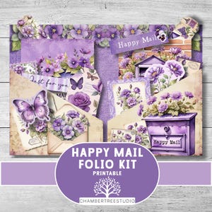 Kit folio Happy Mail, carte-cadeau pliable pour maman, soeur, amie, encart pour journal indésirable, pochette chargée violette, courrier plat