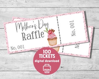 Mother&#39;s Day raffle tickets, 2.&quot; x 5.2&quot;, fundraising ticket coupons, charity event, printable raffle tickets, instant download