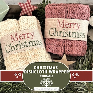 Christmas gift label wrapper, printable dishcloth washcloth labels, water bottle labels, soap wrappers, instant download