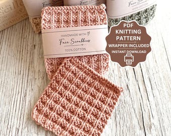 Face Scrubbie knitting pattern, easy beginner pattern, PDF, re-usuable and eco-friendly, face scrubbie wrapper included, instant download
