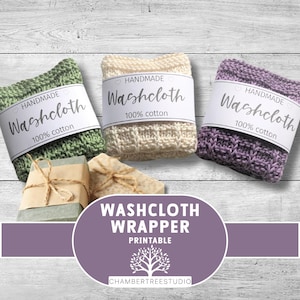 Printable washcloth labels, handmade washcloth wrap, instant download