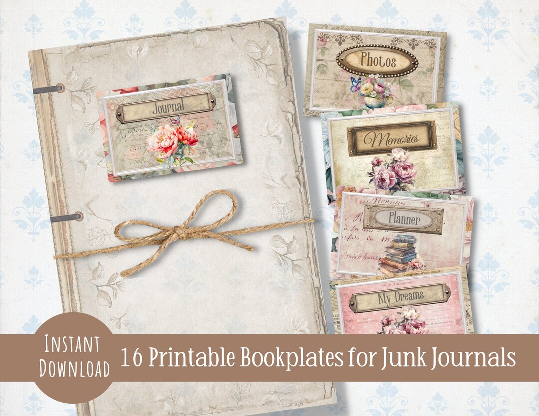 Junk Journal Cover Bookplates, 16 Printable Journal Labels, Vintage ...