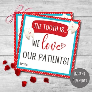Etiquetas de agradecimiento para pacientes dentales, etiquetas de 2,5", 3" y 3,5", tarjeta de agradecimiento para pacientes, descarga instantánea, etiqueta imprimible para el Día de San Valentín