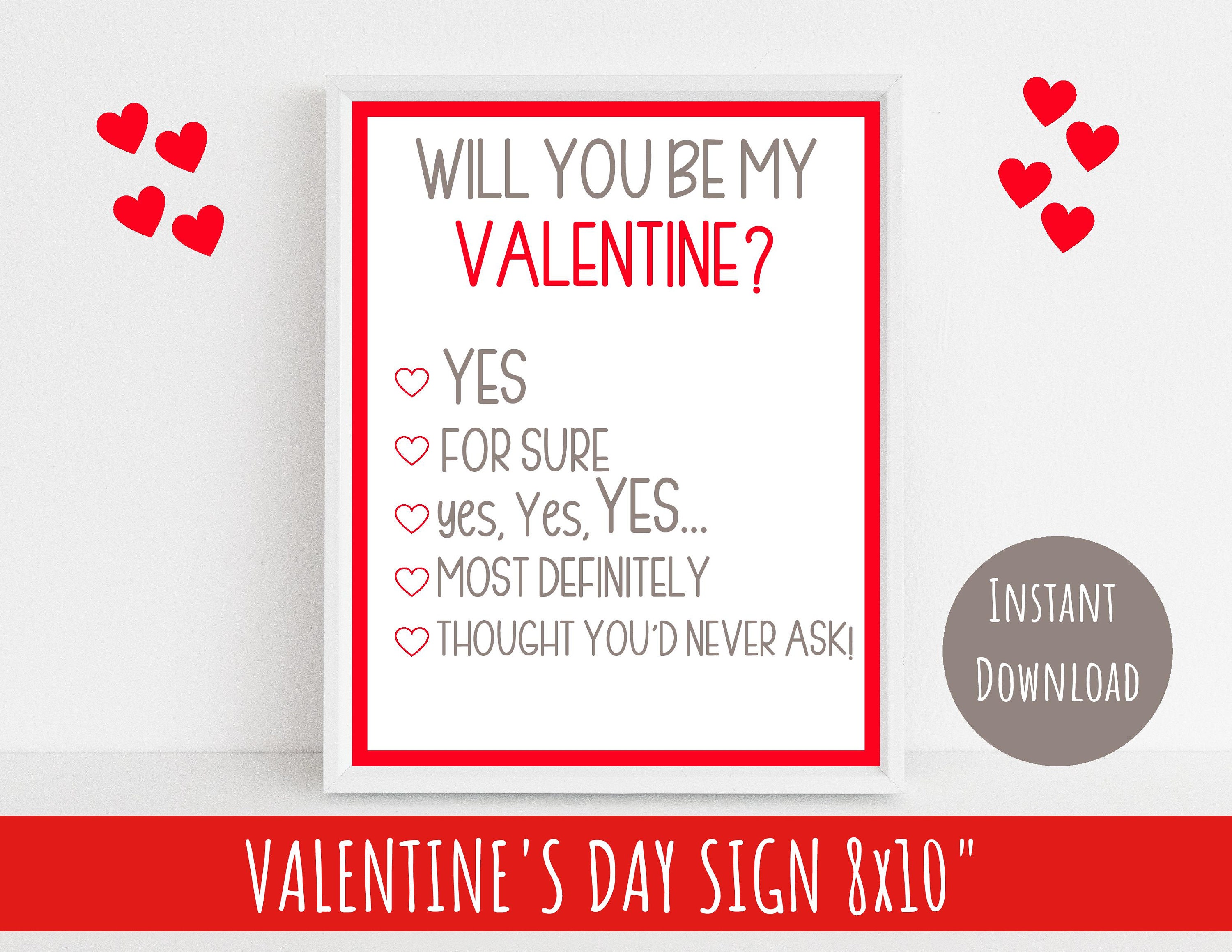Will You Be My Valentine Printable Sign, Funny Valentine’s Day Decor ...