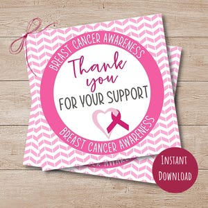 Etichetta regalo per la sensibilizzazione sul cancro al seno, nastro rosa, sopravvissuta al cancro, grazie per il tuo supporto, etichetta regalo per raccolta fondi