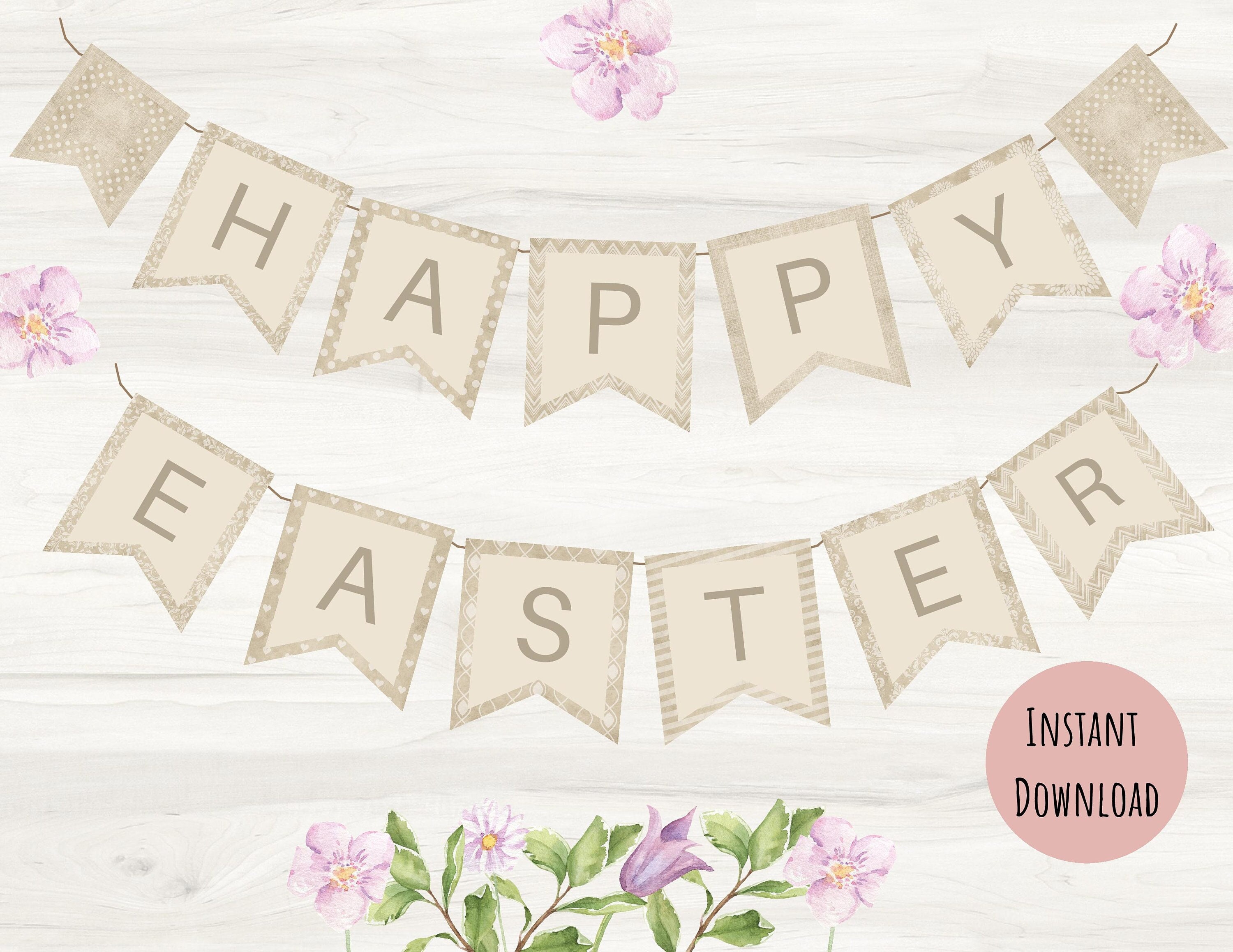 LUOEM Easter Banner Happy Easter Bunting Banners HE IS RISEN and Cross Printed Burlap Banners Easter Party Decorations 