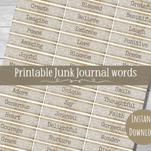 Junk journal words, word sentiments, junk journal ephemera, printable words, scrapbooking ephemera, instant download
