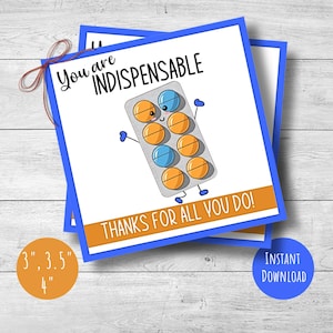 Pharmacy week gift tag, Pharmacist Day, funny medical tags, Thank you appreciation for Pharmacist, technician, you are indispensable