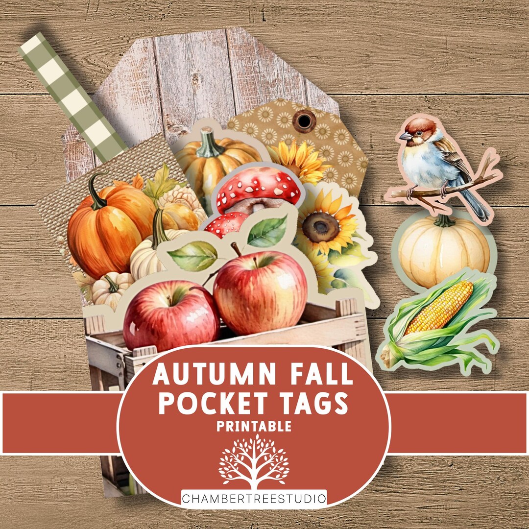 Autumn Junk Journal Pocket Tag, Fall Loaded Insert Pocket, Happy Mail ...
