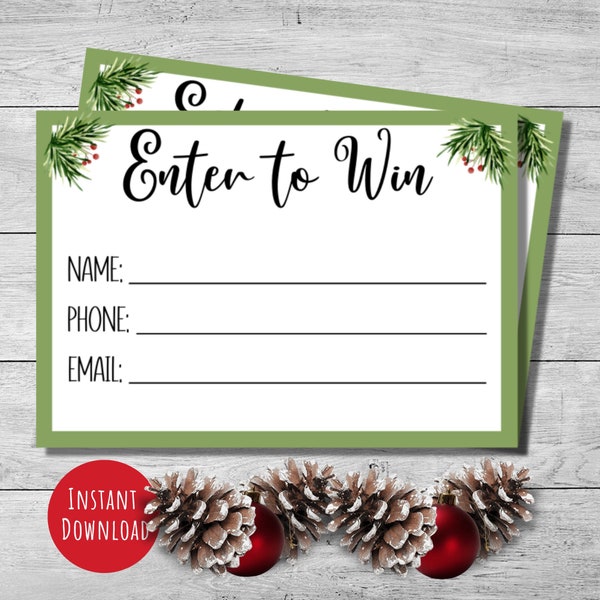 Printable enter to win tickets, 2.5x3.5" size cards, School fundraiser, door prize entry tickets, Christmas raffle tickets, instant download