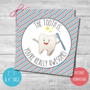 Semana de valorização do assistente dentário, etiqueta de presente de reconhecimento do higienista dentário, etiquetas de 2" 3" e 4", presente de dentista, download instantâneo