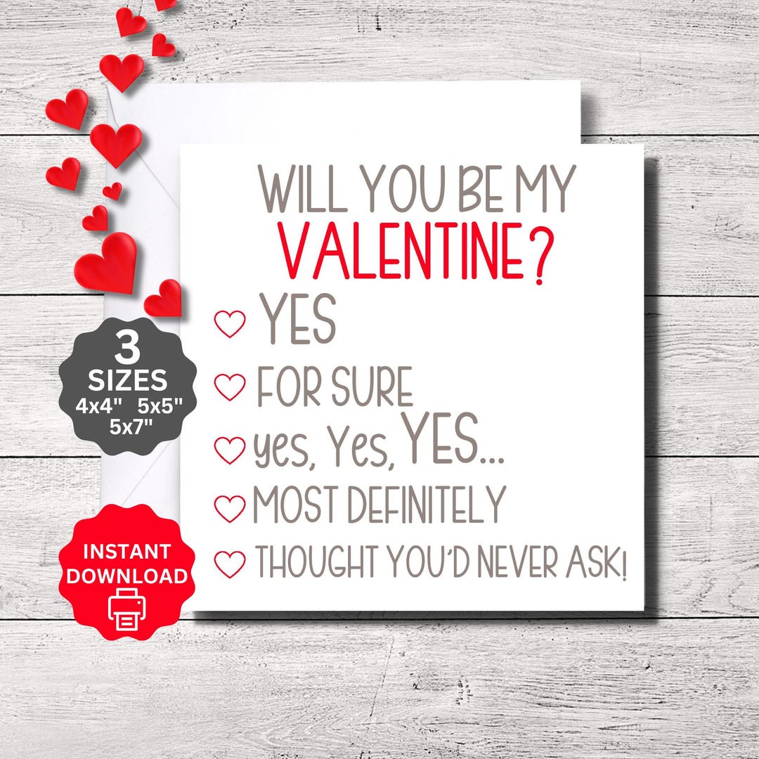 Will You Be My Valentine Card, Cute Valentines Day Greeting Card, Kids ...
