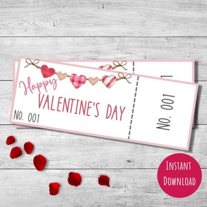 Valentinstag-Verlosungskarten, 2,1 "x 5,5", Spenden-Gutscheine, druckbare Tickets, Wohltätigkeitsveranstaltung, sofortiger Download