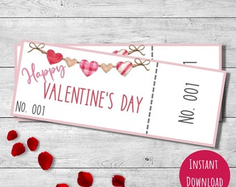 Valentijnsdagloterijtickets, 2,1 x 5,5 inch, coupons voor fondsenwerving, afdrukbare tickets, liefdadigheidsevenement, instant download