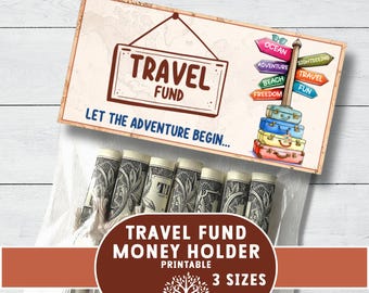 Travel Fund Money gift tag, money holder for travel lover, summer adventure, vacation fund, cash gift bag topper