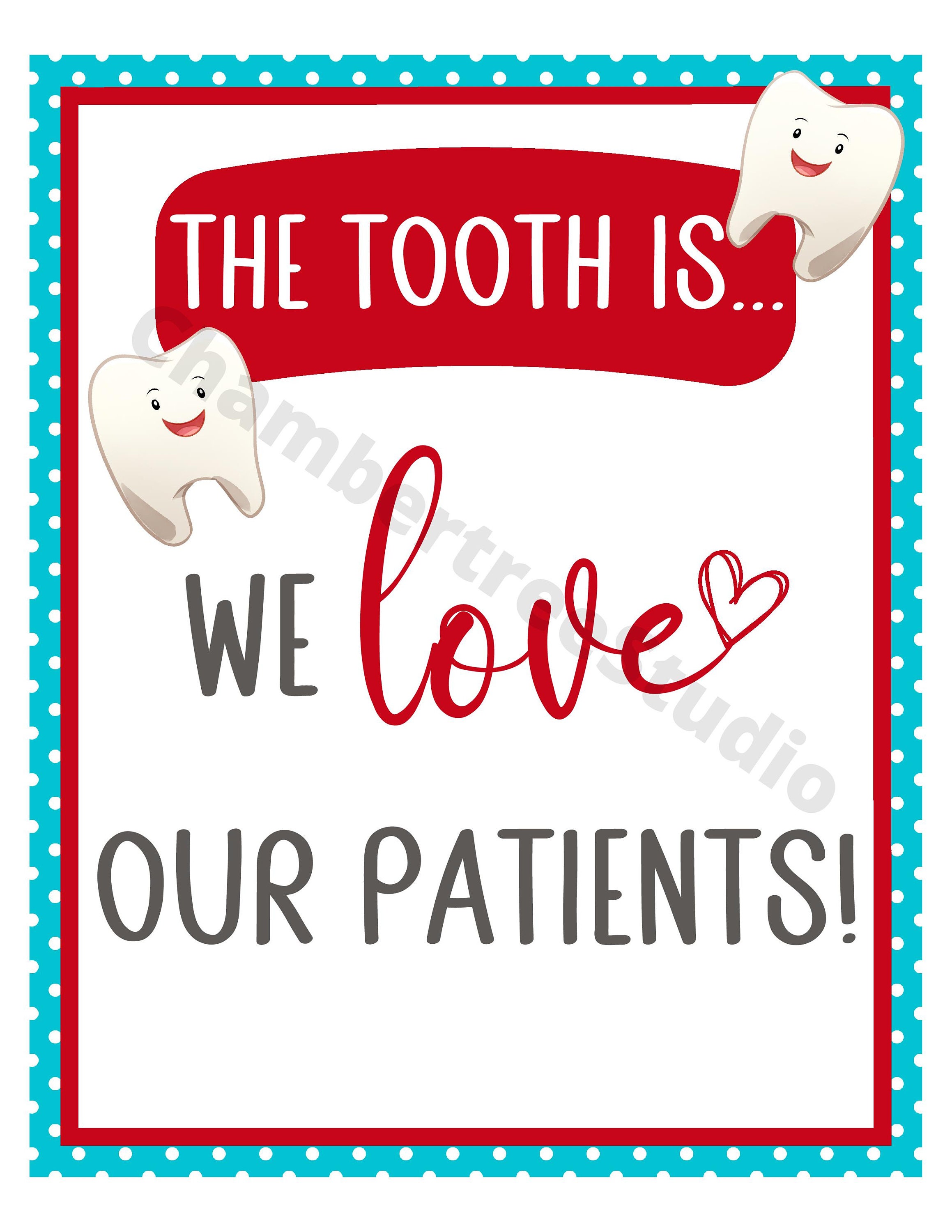 Dental Patient Appreciation Sign, Printable Valentine's Day Sign for Patients, Instant Download