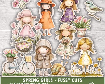 Spring girls fussy cuts, Springtime Junk Journals, 34 elements, scrapbooking, Spring projects