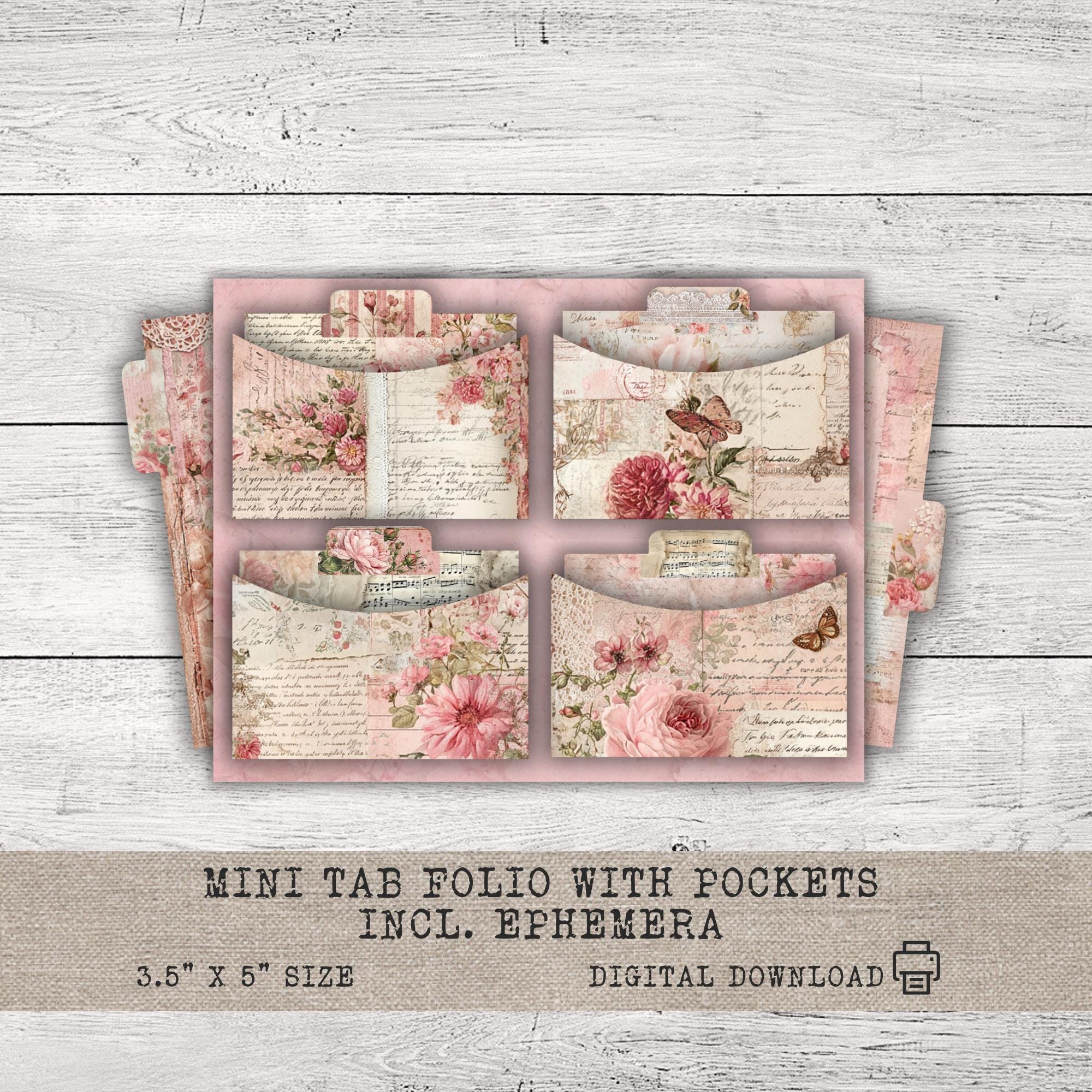 Folder Pockets Junk Journal, Mini Tab Folio, Ephemera & Tabs, Shabby ...