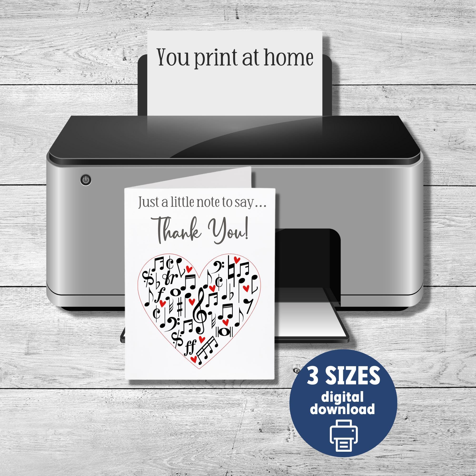 Music Teacher Appreciation Card, Printable Thank You for Piano