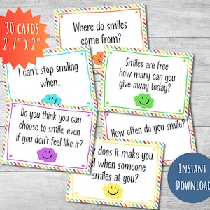 The power of a Smile kids activity, printable classroom game, 30 fun happy activity cards for school class
