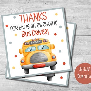 Schoolbuschauffeur waardering cadeau tag, afdrukbaar bedankje, School Bus Safety Week, 2,5", 3" en 3,5" maten